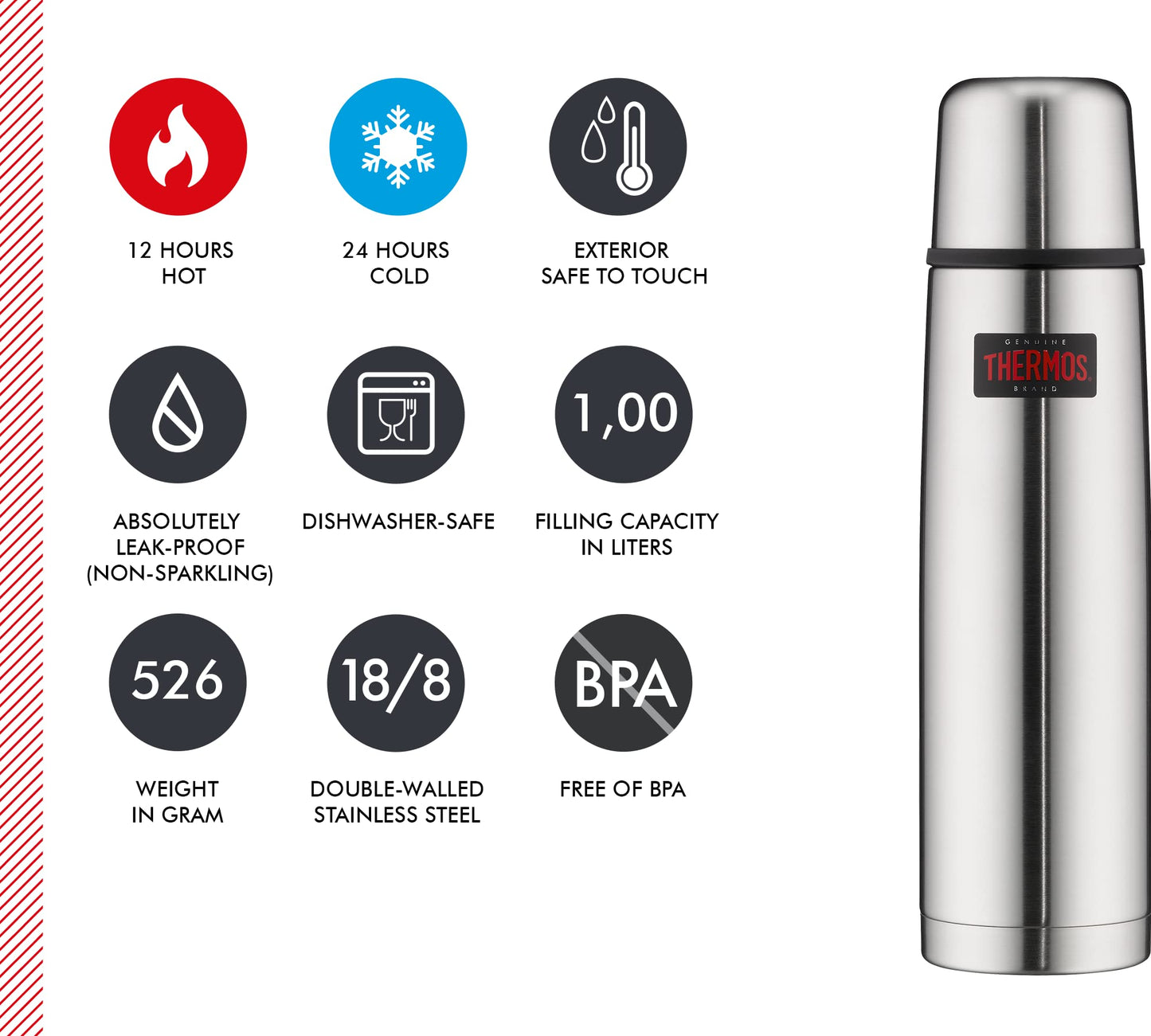 Thermos Isolierflasche 1L Light and Compact - Edelstahl